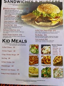 RedZone Menu Sandwiches, Burgers and Kids Meals